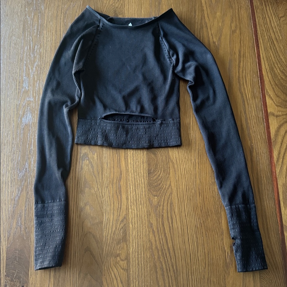 Black Ribbed Long Sleeve Top
